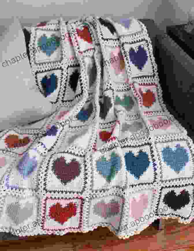 A Close Up Of The Crochet Pattern Scrap Hearts Afghan Pa658, Showcasing The Vibrant Colors And Intricate Heart Shaped Motifs. Crochet Pattern Scrap Hearts Afghan PA658 R