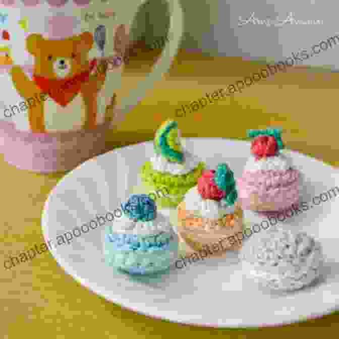 A Colorful Assortment Of Amigurumi Macarons, Each With A Delicate Ruffled Texture And A Creamy Filling. Amigurumi Sweets: Crochet Fancy Pastries And Desserts