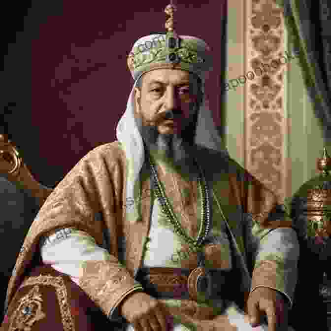 A Majestic Portrait Of The Sultan, Adorned In Opulent Robes, His Piercing Gaze Conveying Both Wisdom And Cunning. The Sultan And The Storyteller (A Villain S Ever After)