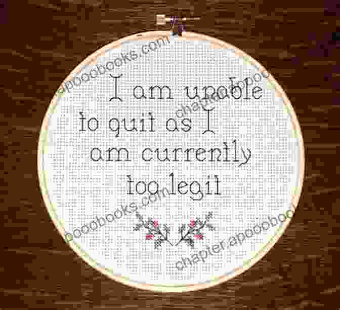 A Smiling Woman Sitting At A Table, Cross Stitching A Funny Pattern. Funny Cross Stitch Sayings 3 Pattern For Adults: Large Counted Snarky Designs For Simple Stitching Customizable Colors (Funny Sayings Cross Stitch Patterns)