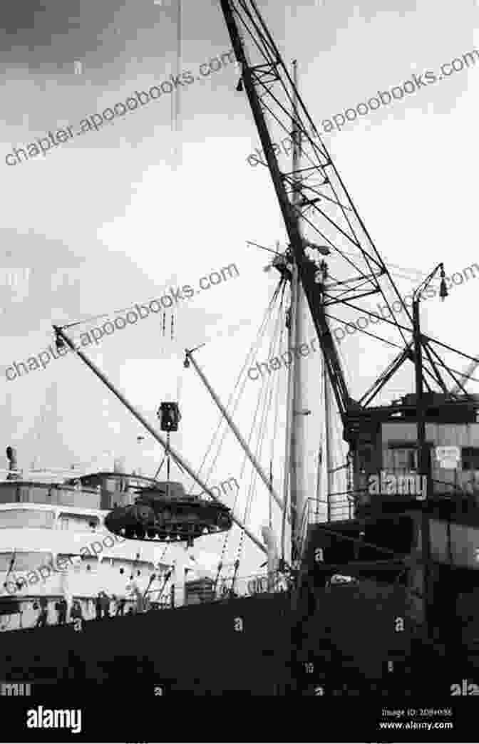 Black And White Photo Of A Freighter Unloading Cargo At A Pier Along The Waterfront: Freighters At New York In The 1950s And 1960s