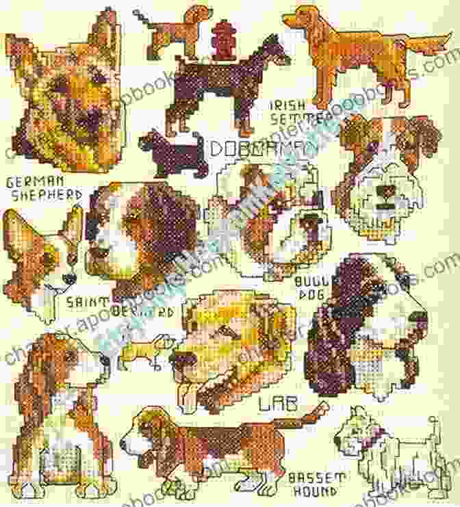 Crazy Dog Lady Cross Stitch Pattern Featuring A Silhouette Of A Woman Surrounded By Dogs Of Different Breeds Crazy Dog Lady Cross Stitch Pattern