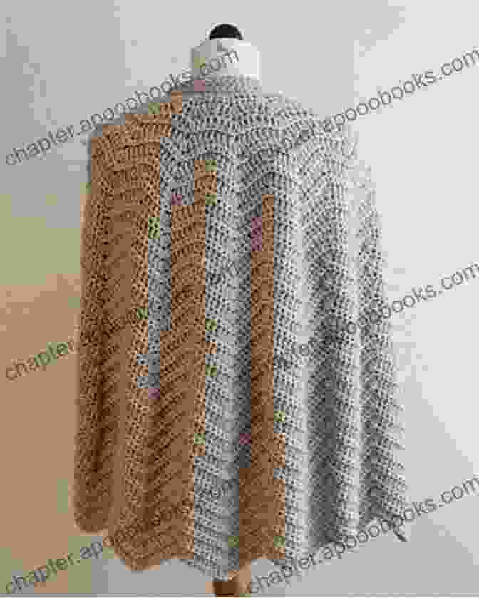 Woman Wearing The Crochet Pattern Ripple Cape PA405, Showcasing The Luxurious Yarn And Its Beautiful Drape Crochet Pattern Ripple Cape PA405 R